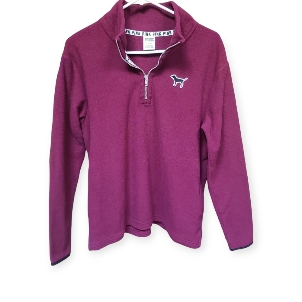 Victorias Secret Womens Casual 1/4 Zip Pullover Sweater Jacket Medium Solid Pink